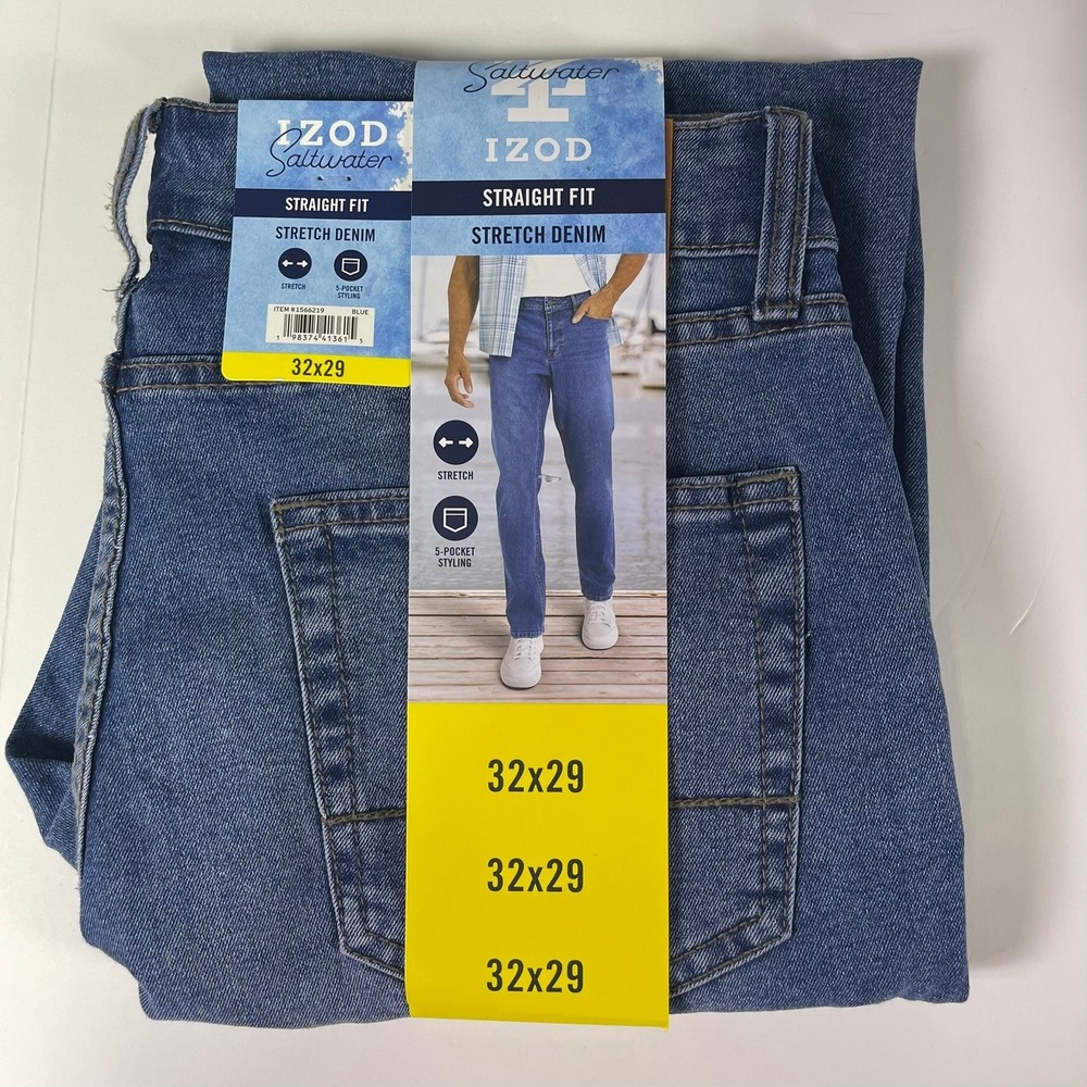 IZOD Saltwater Mens Straight Fit Stretch Denim Blue Jeans 32x29 1566219